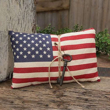 American Flag Pillow w Antiqued Key - The Fox Decor